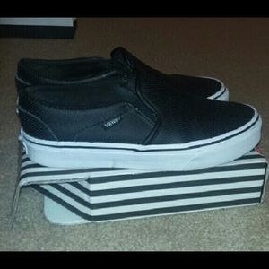 Vans leather slip ons